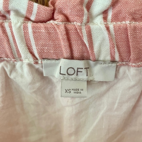 Loft linen blend striped belted button skirt lined elastic waist XS pink white - Picture 6 of 8